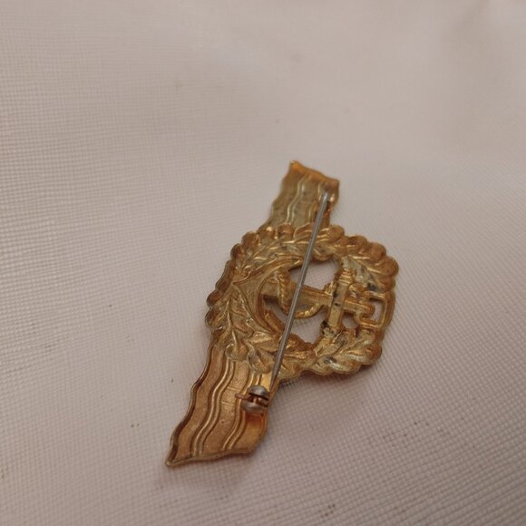 Vintage German Navy Gold Tone Metal Anchor Laurel Wreath Insignia Pin Badge - Picture 4 of 7